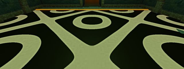A floor inlaid with pale green wave patterns